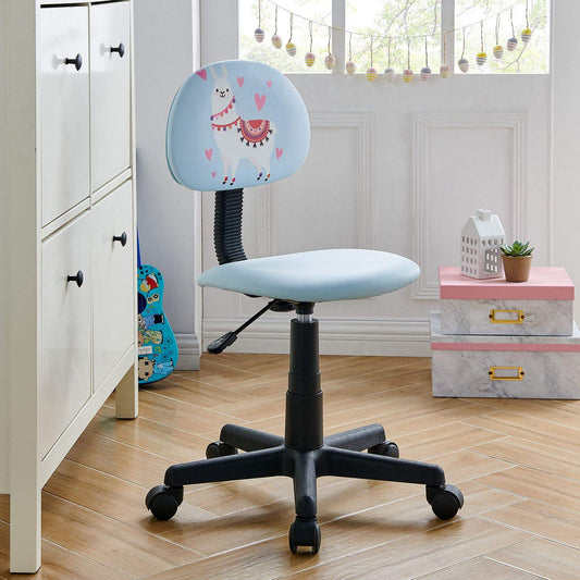 CARO-Möbel swivel chair Alpaca for children faux leather in light blue, kids' desk chair height adjustable ergonomically designed with llama motif, desk chair on castors.