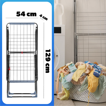KADAX clothes dryer with 18m drying area in anthracite color, with wheels & sock hanger. Ideal for apartment balcony & garden, foldable wing dryer with non-slip feet, space-saving, Made in EU.