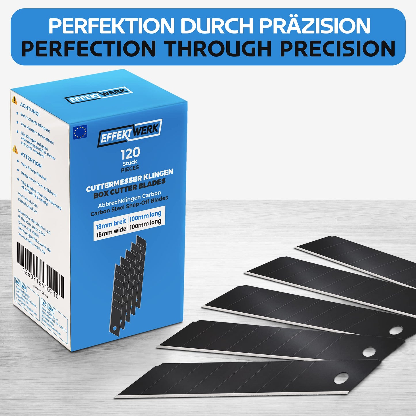 120x utility knife blades - 18mm snap-off blades made of carbon steel - replacement blades for utility knives - carpet knife blades - hardened & extremely sharp - utility knife replacement blades - black
