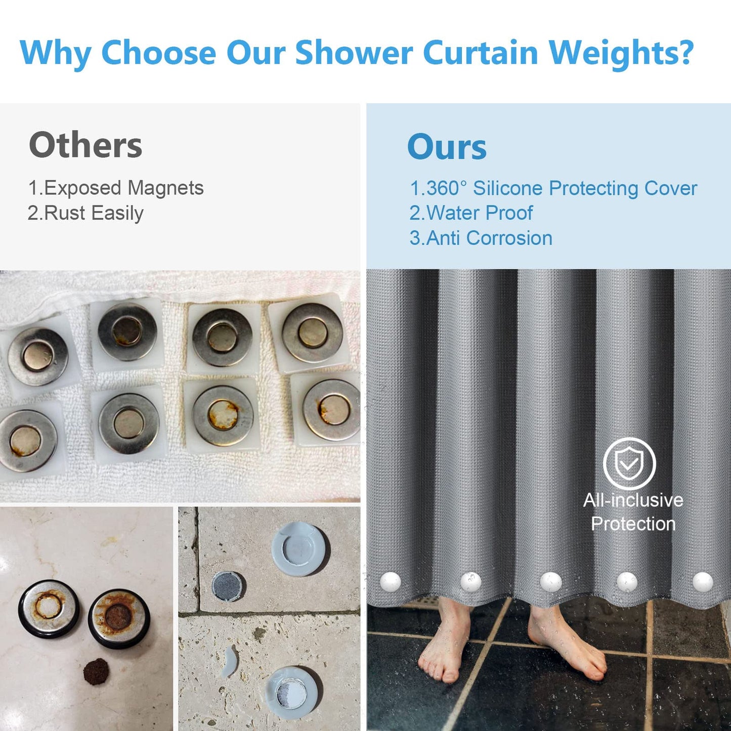 VANZAVANZU Shower Curtain Weights, Rustproof, Shower Curtain Magnets with Silicone Coating to Prevent Blowing Away in the Wind.