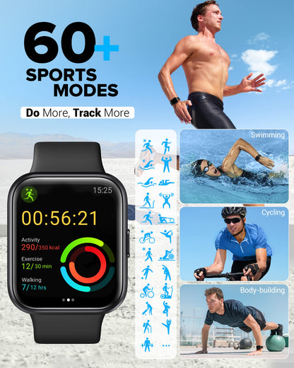 Men's Women's Smartwatch, Smartwatch with phone function, 1.7" touchscreen pedometer watch with Alexa, 60+ sports modes, heart rate monitor, sleep monitor SpO2, WhatsApp reminder, IP68 waterproof fitness tracker.