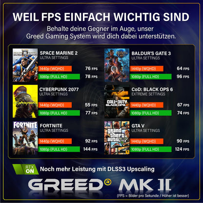 Greed® MK2 - High End Gaming PC - AMD Ryzen 7 5700X & Nvidia Geforce RTX 5060 - Ultra Fast RGB Computer + 4K Raytracing System with 4.6 GHz - 32 GB DDR4 RAM - 1TB SSD - WiFi + W11 Pro