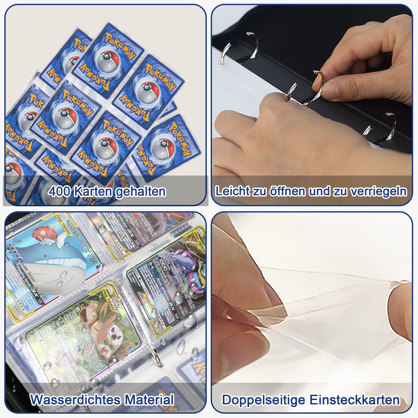 Pokemon card collector's album, 50 pages, 400 pockets, portable waterproof PU card holder. Perfect gift for kids.