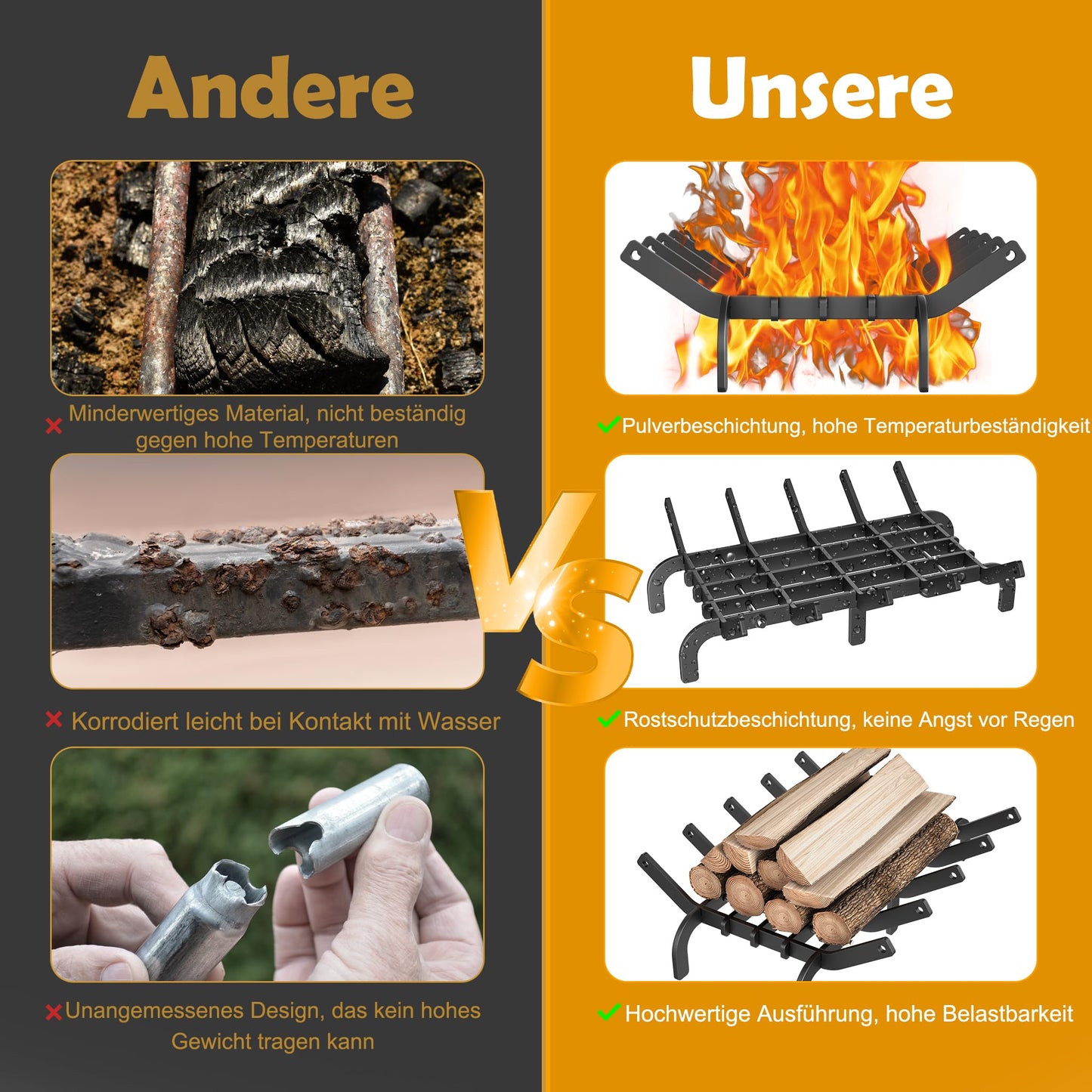 42cm fireplace grates for burning firewood in a cast iron wood rack, indoor wrought iron grill fireplace grate for indoor fireplaces, outdoor camping cooking, fire starting tools wood stove, Tye A