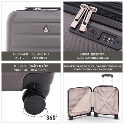 Aerolite 45x36x20cm easyJet Maximum Carry On ABS Lightweight Hard Shell Cabin Trolley Underseat Trolley Boarding Luggage 45x36x20 with 4 Wheels and TSA-Approved Lock (Charcoal Grey)