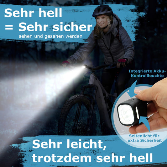 Aries Bike Light Front & Rear as a Set [Very Bright 90 Lum LED] - USB C Rechargeable Bike Light - Front & Rear Bike Light Set StVZO Approved - Bike Lighting for Road Bike MTB Kids Bike