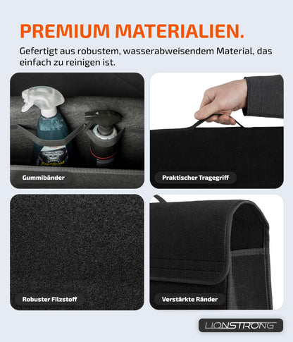 LIONSTRONG Car Trunk Organizer [PREMIUM FELT] - Foldable - Non-Slip with Velcro straps for attachment - Tool bag - Car accessories - Universally suitable for all cars.