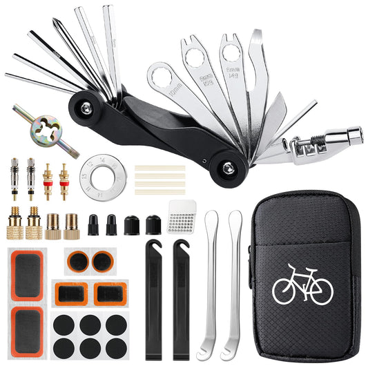 Worthfav bicycle repair kit for on the go, 17 in 1 bike tool set detachable, bike repair kit multitool saddle bag for bicycle accessories ebike kit mountain bike repair kit