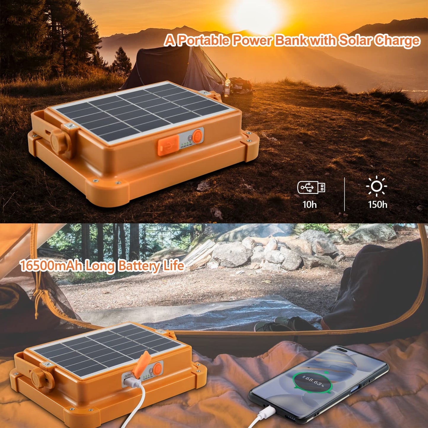 CosyEasy 100W LED construction spotlight solar rechargeable, battery work light portable camping lamp with 16500mAh power bank, 10000 lumens for construction site garage workshop for fishing emergency construction site garage.
