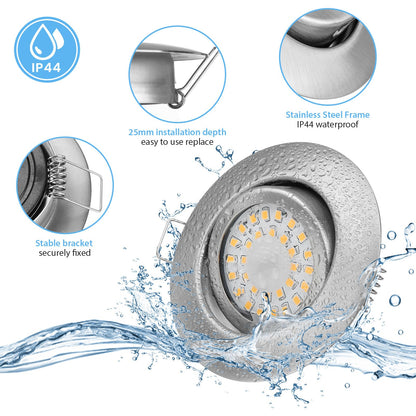 LED recessed spotlights 230V Flat Dimmable, 3-stage spots, 6W IP44 Bathroom recessed ceiling lights Ceiling spots, Warm White 3000K Swivel Recessed spotlights for bathroom kitchen living room, 6-piece set