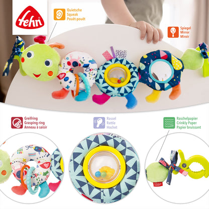 Fehn stroller chain baby mobile caterpillar COLOR Friends - Baby mobile chain with cute caterpillar figure - Baby toy for flexible hanging - stroller toy for babies and toddlers from 0+ months