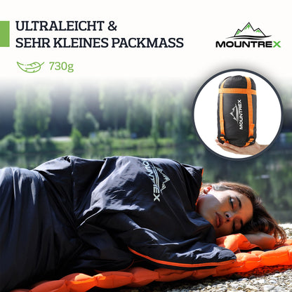 MOUNTREX® Sleeping Bag - Small pack size & ultralight (700g) Summer Blanket Sleeping Bag - Outdoor summer sleeping bag - Camping, travel, festivals - Can be zipped together