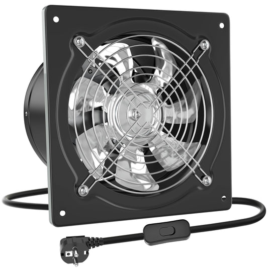HG Power Ø150mm Exhaust Fan 525m³/h Bathroom Ventilation Fan Quiet with Backdraft Damper 38W Powerful Wall Fan with EU Plug for Kitchen Bathroom Garage Basement (Black)
