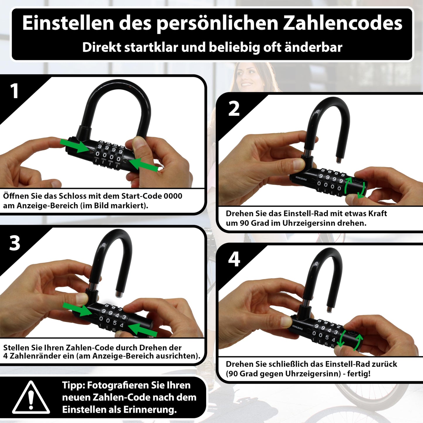 KOHLBURG Cable Lock 5 meters long with number combination - 500cm combination lock - Steel cable lock 5m coated - Steel cable 500 cm with code for bike garden furniture & bike lock.