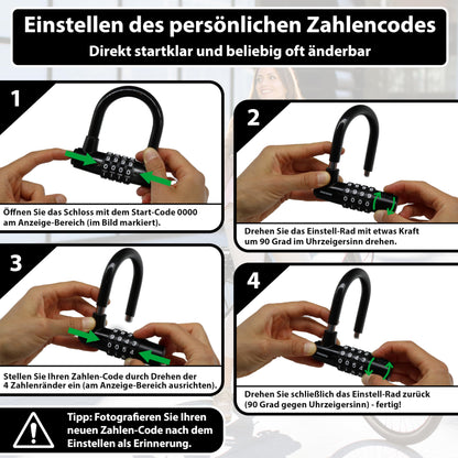 KOHLBURG Cable Lock 5 meters long with number combination - 500cm combination lock - Steel cable lock 5m coated - Steel cable 500 cm with code for bike garden furniture & bike lock.
