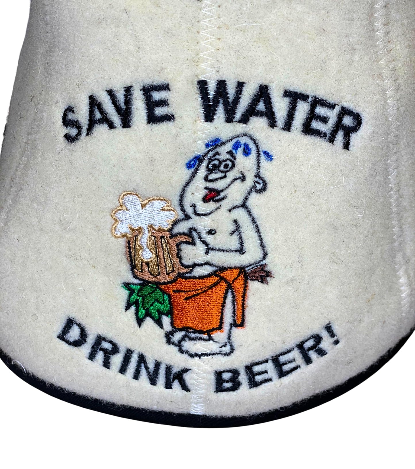 Sauna hat, a glass made of 100% wool felt, embroidered, for protecting the head from heat.
