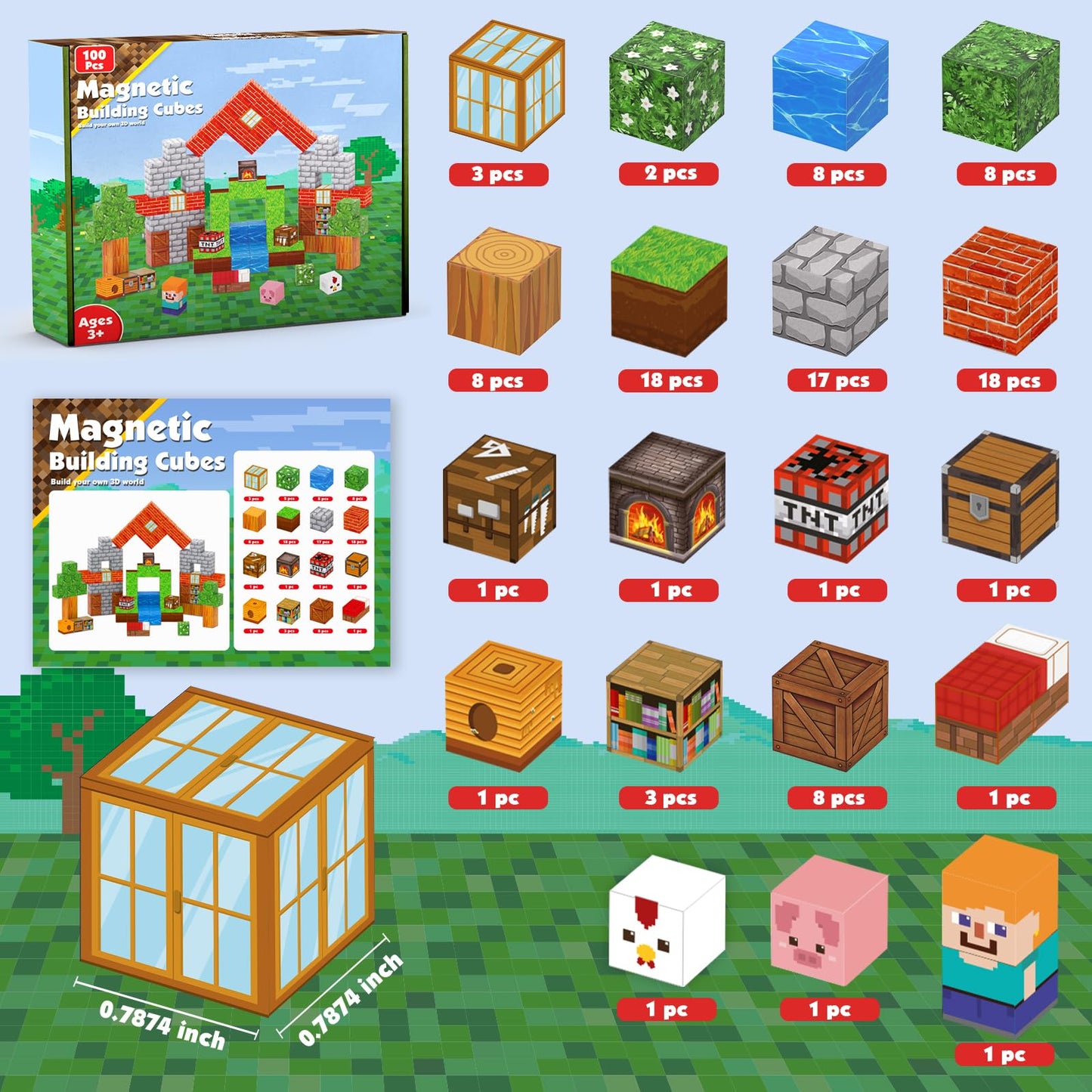 Goody King Magnetic Building Blocks Toy Set 100 Pcs Magnet Blocks for Kids Montessori Creative Toys for 4 5 6 7 8 9 Year Old Boys and Girls Magnetic Blocks Gifts for Children