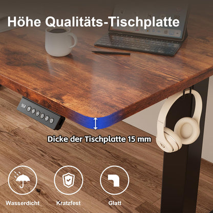 JUMMICO Adjustable Standing Desk COMPLETE TABLETOP Electric Height Adjustable Desk with Memory Function Standing-Sitting Table Computer Desk 120 x 60 cm Brown