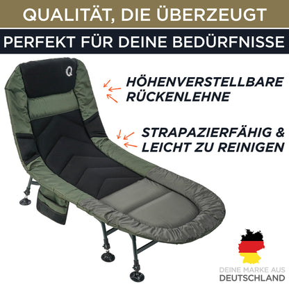 Q-Tac Carp Bed [Stable, Comfortable & Easy to Clean] - Fishing bed with extra-large mud feet, camp bed, carp fishing bed, camping bed