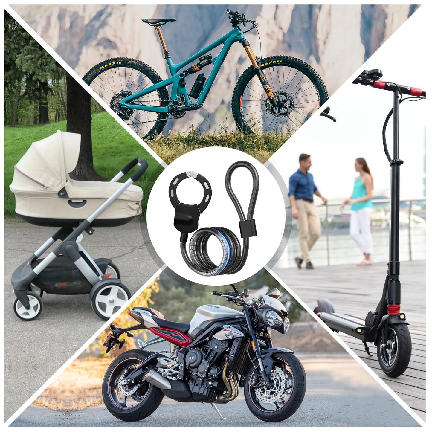 Gaethra E Scooter Lock, 120CM Lock for E Scooter, Handcuff Lock with Key, 14MM Thick Cable Lock High Security, E Roller Lock for Bike, Scooter, Stroller