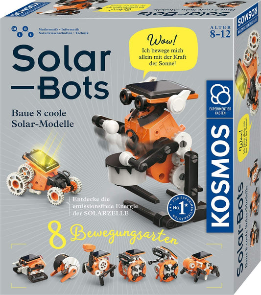 KOSMOS 620677 Solar Bots, Build 8 solar models, robot kit with solar-powered motor, solar cell with motor, experiment kit for children aged 8-12 years.