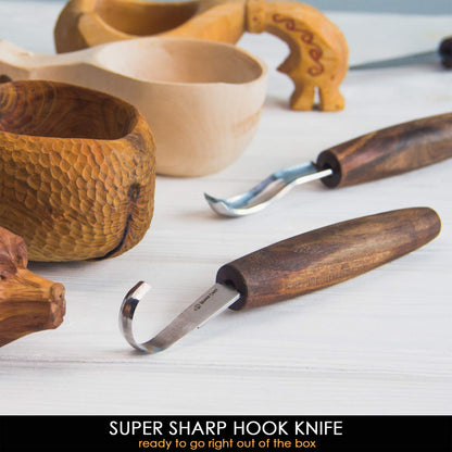 BeaverCraft Spoon Carving Tool Set S14x Carving Knife Set, Wood Carving Tools - Wood Carving Set with Carving Knife, Hook Knife, Chisel, Gouge, Leather Strop for Sharpening, Tool Roll