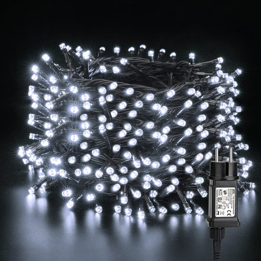 BrizLabs Christmas Decoration Lights Outdoor, 50M 500 LED Christmas Lights Indoor Powered by Plug-in 8 Modes Waterproof Outdoor String Lights for Party Christmas Bedroom Garden Balcony, Cool White