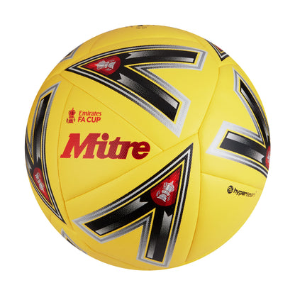 Mitre Match FA Cup soccer ball 22/23, yellow/black/red, size 30.