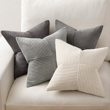 MIULEE 4-Pack Corduroy Pillow Cover Patchwork Cushion Case Soft Decorative Modern Invisible Zipper Throw Pillow Covers for Sofa Living Room Bedroom Grey Series 45x45 cm