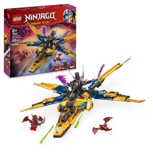 LEGO NINJAGO Rass and Arin's Super Storm Fighter - Toy with drone, shooters, blades, and engines - Includes 3 minifigures for ninja role play - Building set for boys and girls aged 8+ 71833