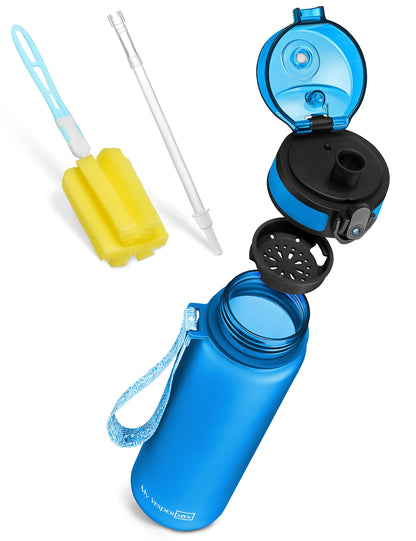 My Vesperbox - Minny - Kids Water Bottle - Personalized with your name - 500, 750, 1000ml incl. straw or sieve - BPA free - for kindergarten, school, sports, leisure (Blue 500ml)