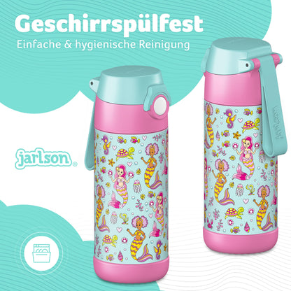 JARLSON® Kids Water Bottle "MALI" - Stainless Steel Thermo Flask - BPA Free - Leakproof - Children's Bottle with Chug Lid - Bottle for School, Kindergarten - 350ml (Mermaid, 350 ml)