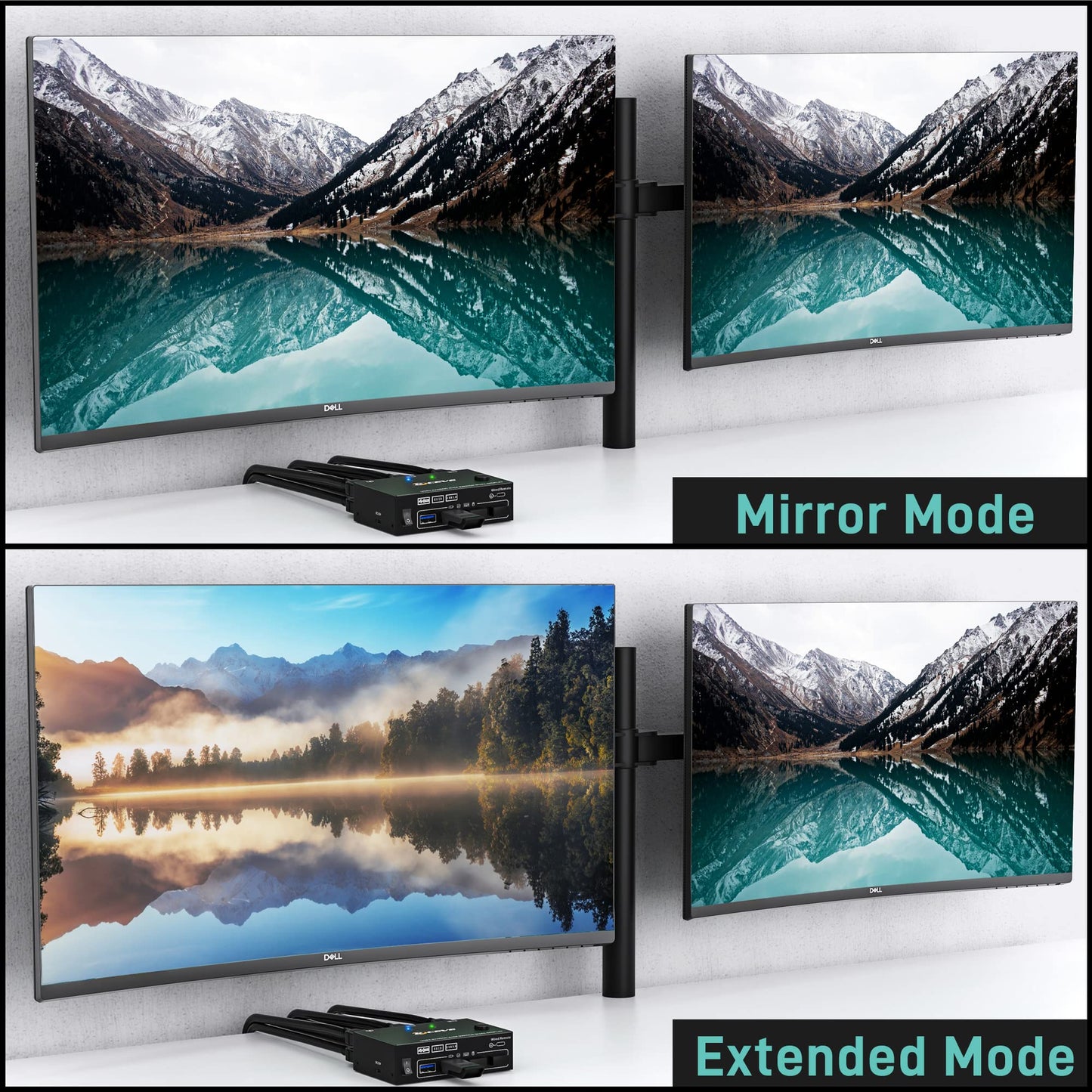 YOUTINGHDAV USB 3.0 HDMI KVM Switch 2 PC 2 Monitors, EDID Emulator, 4K@60Hz, HDMI 2.0, Dual Monitor KVM Switch 2 Monitors Share Wireless Keyboard, Mouse, Wired Remote, and 4 Cables