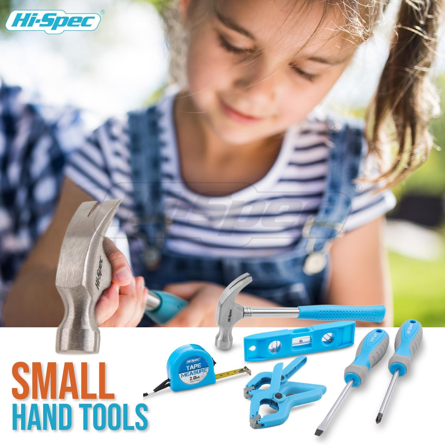 Hi-Spec 16pc Children's Tool Belt - Real tools in the set including screwdriver, level, work gloves, hammer, and safety glasses.
