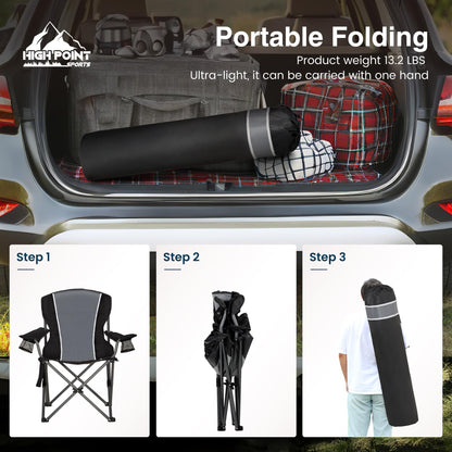HIGH POINT SPORTS Folding Camping Chair up to 160kg Camping Seat Foldable Chair with Cup Holders Foldable Camping Chair Fishing Chair Foldable.