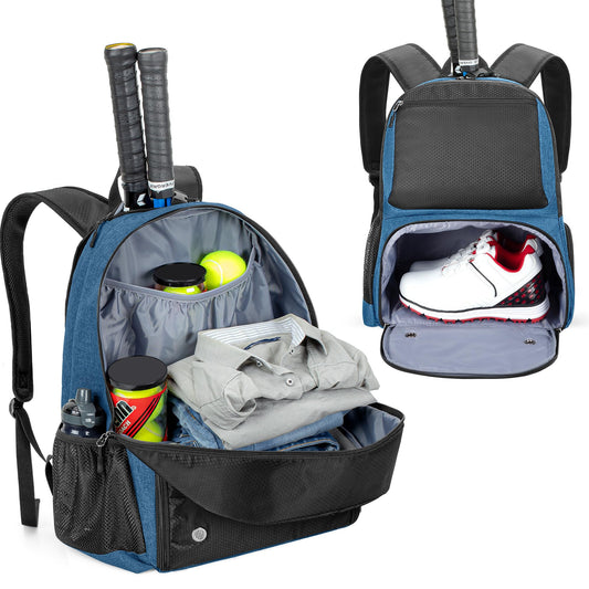 DSLEAF Tennis backpack with shoe compartment, tennis bag for 2 rackets with padded shoulder straps and separate ventilated shoe compartment for women and men