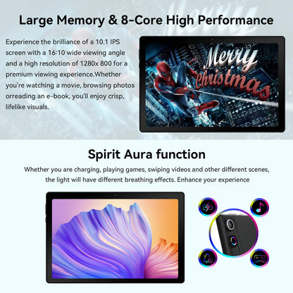 HotLight Tablet 10-inch Octa-Core processor, 10GB+64GB (TF 1TB), Spiritual Aura, WideVine L1, WiFi6, BT 5.3, 5000mAh, Android 14 tablet with USB OTG and Face Recognition, Black