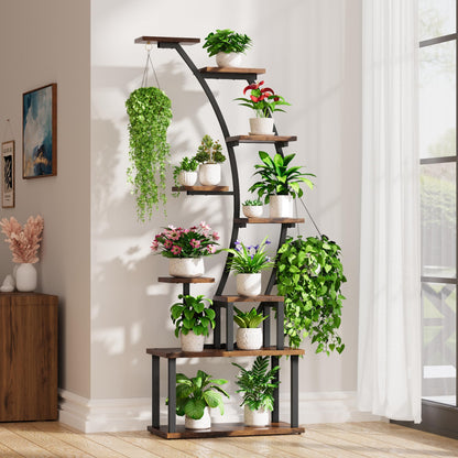 BACEKOLL Indoor Plant Stand: 9-tier metal plant shelf, 160cm tall, accommodates multiple houseplants, corner flower rack for living room, patio, metal/wood, black.