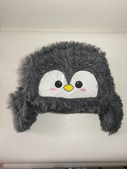 Gifts for women, Portable blanket for women, Penguin gift for women, Sofa blanket Penguin blanket Warm cuddly blanket Fluffy Blanket with hat and gloves, 150 x 125 cm, Dark Grey-Penguin