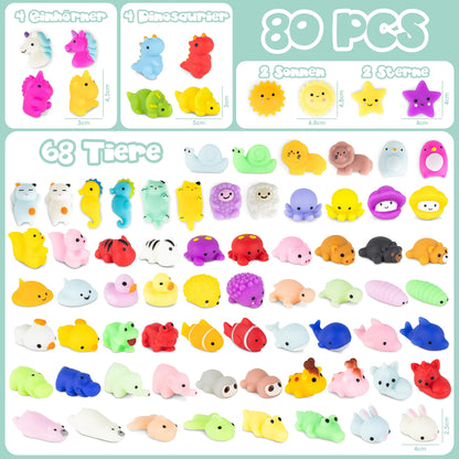 Mochi Squishy Set Party Favors for Kids Birthday 80 Pieces - BONNYCO | Small Gifts for Kids, Party Favor, Pinata Filler | Back to School Giveaways Set