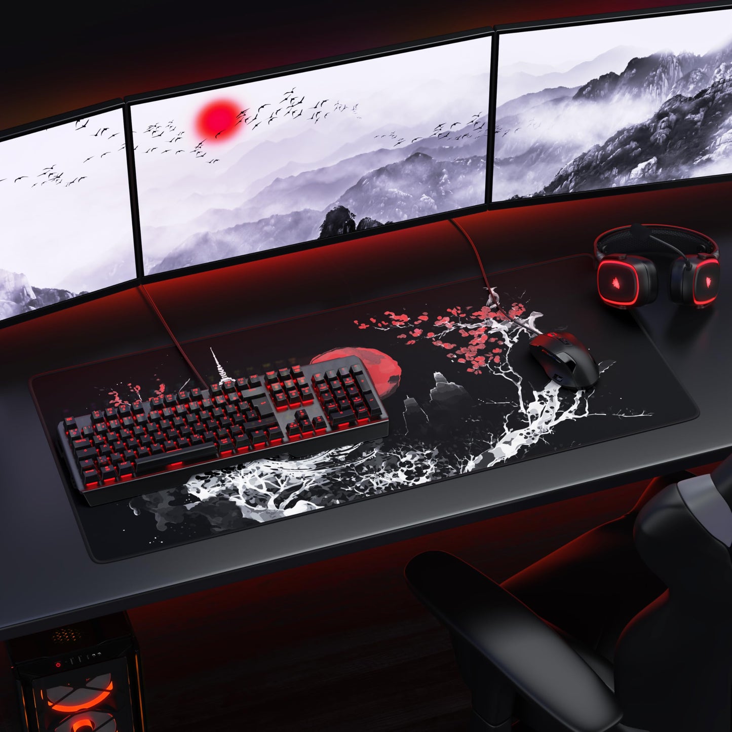 TITANWOLF - XXL Speed Gaming Mousepad 900 x 400mm - XXL Mousepad - Desk Pad Large Size - Improved Precision and Speed - Japan Ink Painting Black