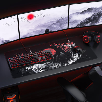 TITANWOLF - XXL Speed Gaming Mousepad 900 x 400mm - XXL Mousepad - Desk Pad Large Size - Improved Precision and Speed - Japan Ink Painting Black