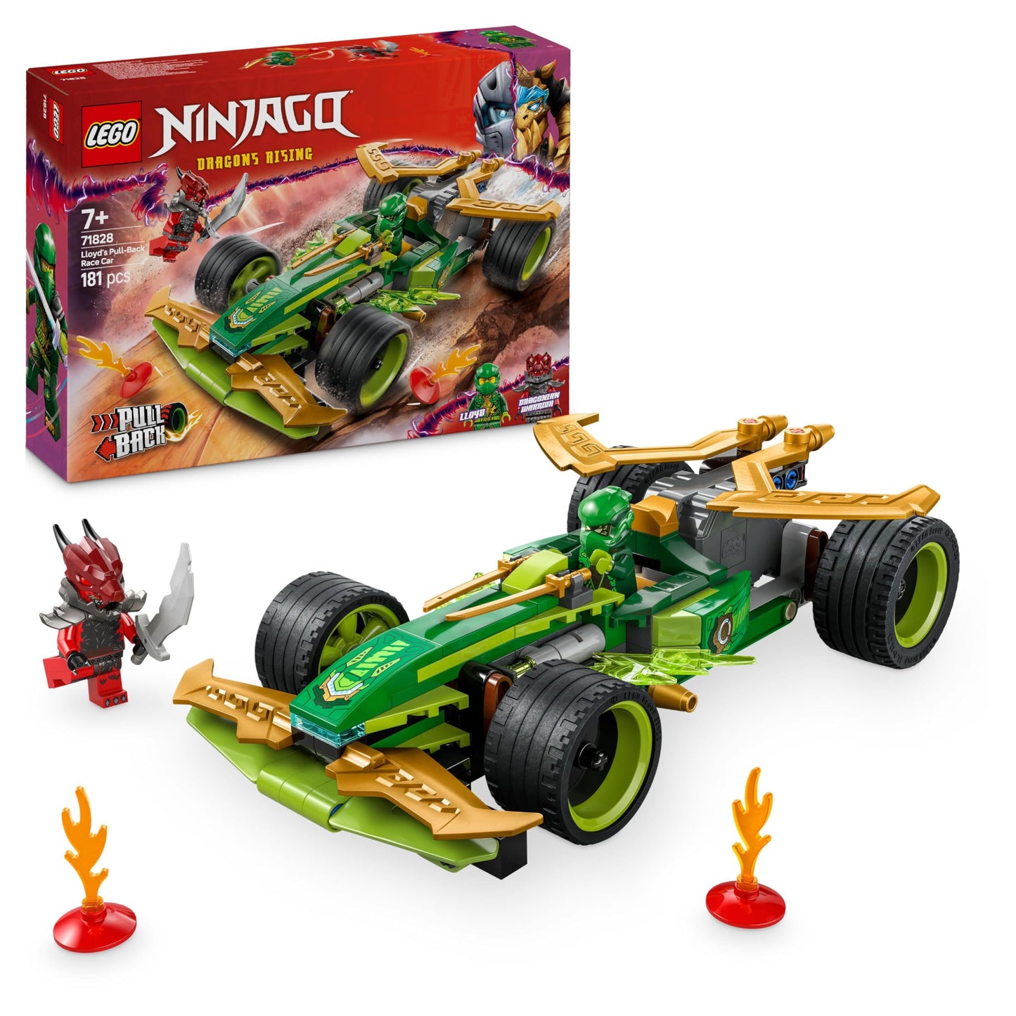 LEGO NINJAGO Lloyd's Action Racer - Car building toy with 2 minifigures for role-playing, a buildable toy car for kids - Gift for boys and girls aged 7+ 71828