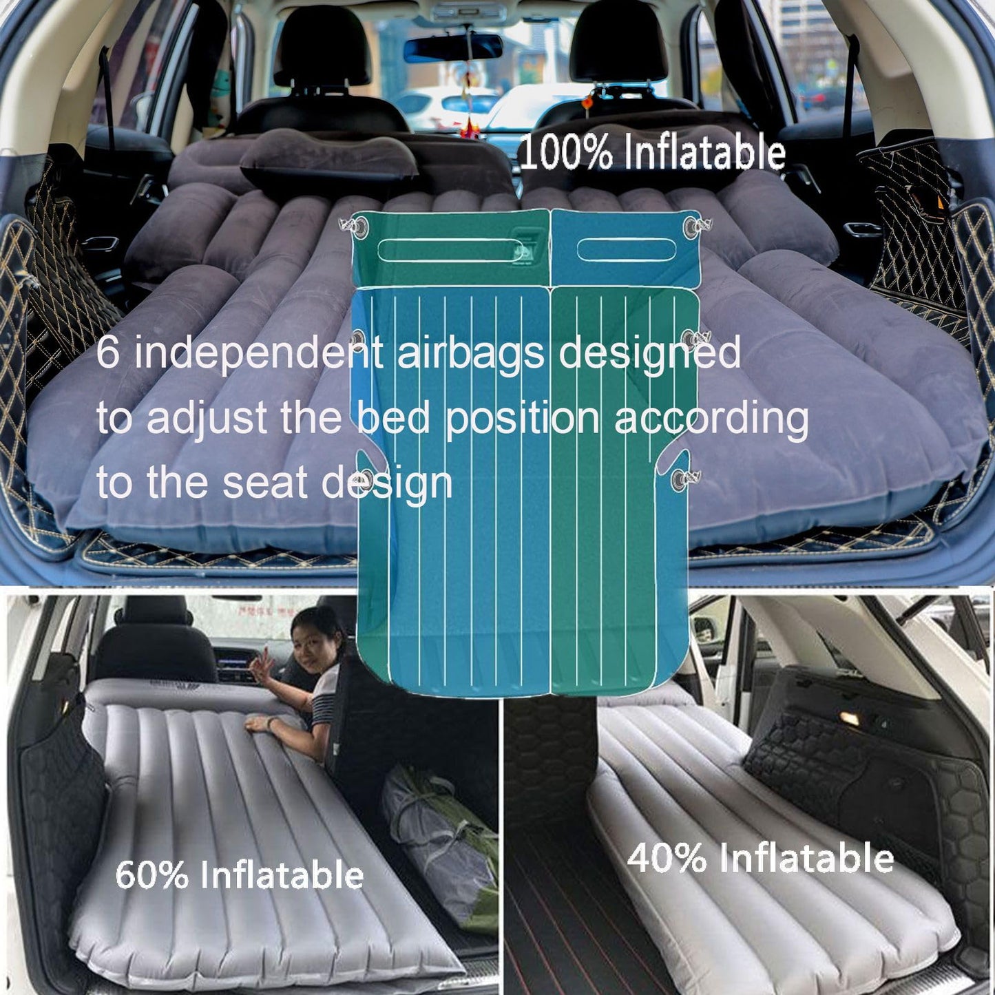 Icelus Car Mattress, 195 * 130 * 15 cm SUV Car Inflatable Mattress Air Mattress Trunk with Air Pump, Car Rear Seat Thicker Combo Bed for Travel Camping Outdoor