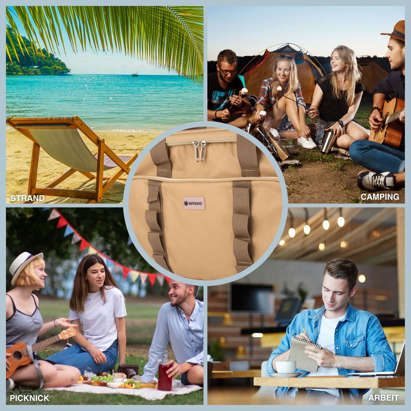 Large 25 liter insulated cooler bag XL ice bag picnic bag for camping travelling vacation (25 liters, brown)