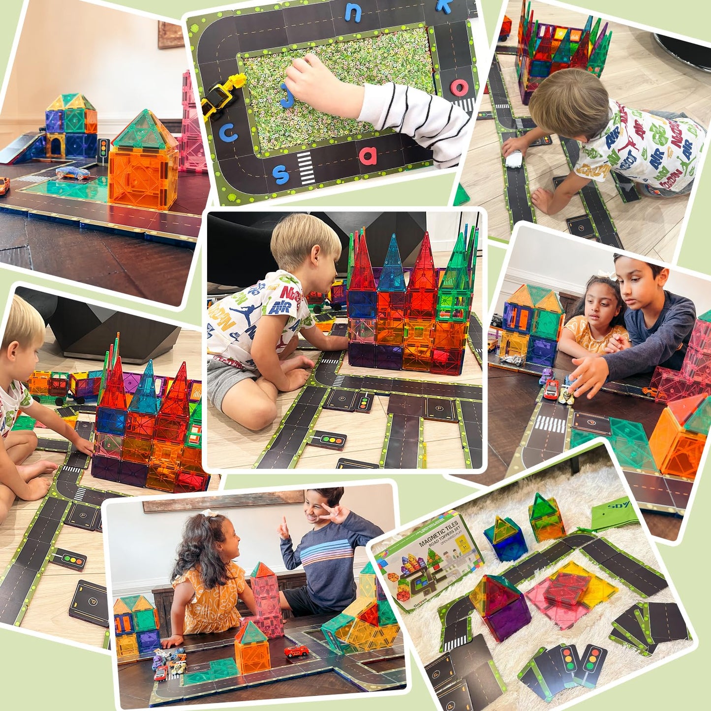 Soyee 56 Magnetic Building Blocks Road Toppers Children's Toy for 3 year old Boys Girls Magnetic Tiles Preschool Learning Activities Gift for Toddlers Children Ages 3 4 5 6