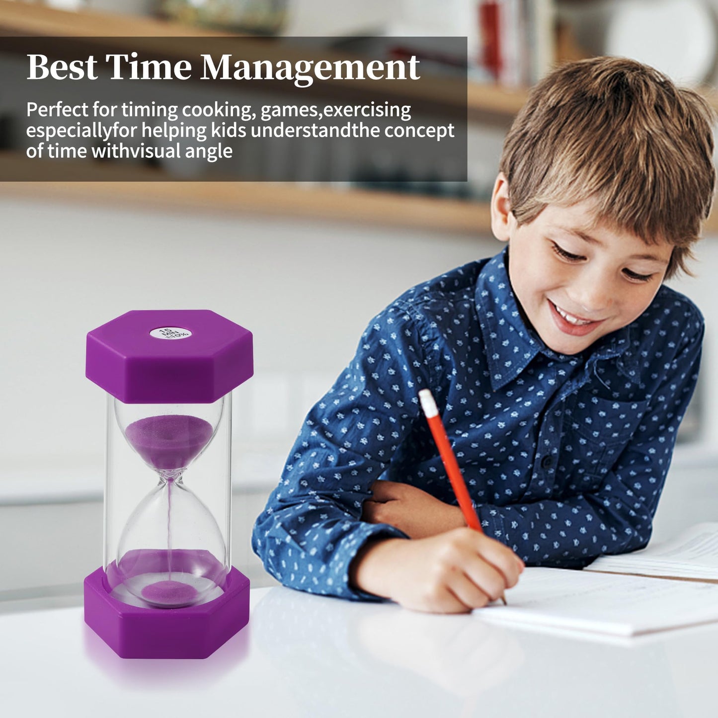 6 colorful hourglasses for kids, Colorful hourglass set 1/3/5/10/15/30 minutes, Timing hourglasses for kids' daily life, learning, game timing.