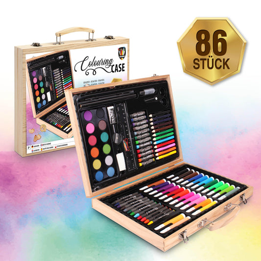 Grafix painting set for kids includes colored pencils, markers, crayons, watercolor paints - artist drawing kit - art case for girls & boys (86 pieces)