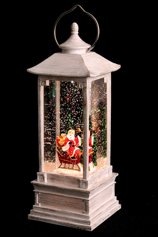 Snow globe lantern with Santa on sleigh, music, light, glitter motion, 10.5 * 10.5 * 28.5cm Christmas decoration festive shake ball