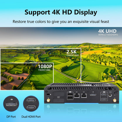 Sharevdi Fanless Industrial Mini PC, Intel Celeron J4125 Mini Desktop Computer with Windows 11 Pro, Dual HDMI/DP/BT4.2/2.4G+5G Dual Band WiFi, 8GB DDR4 RAM 128GB SSD